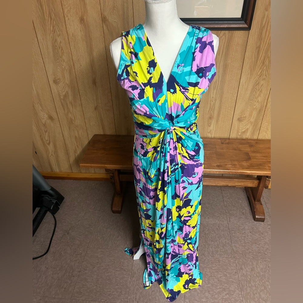 IMAN Blue Global Chic Floral Twist Front Maxi Dress Size M - Picture 11 of 11